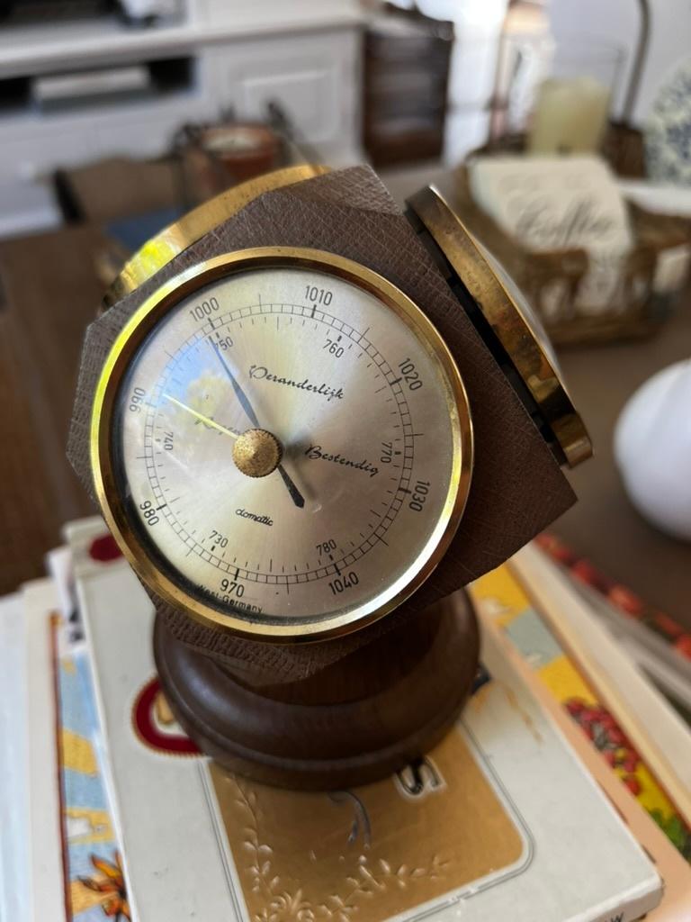 Vintage analoog weerstation hout, Ophalen of Verzenden, Gebruikt, Weerstation