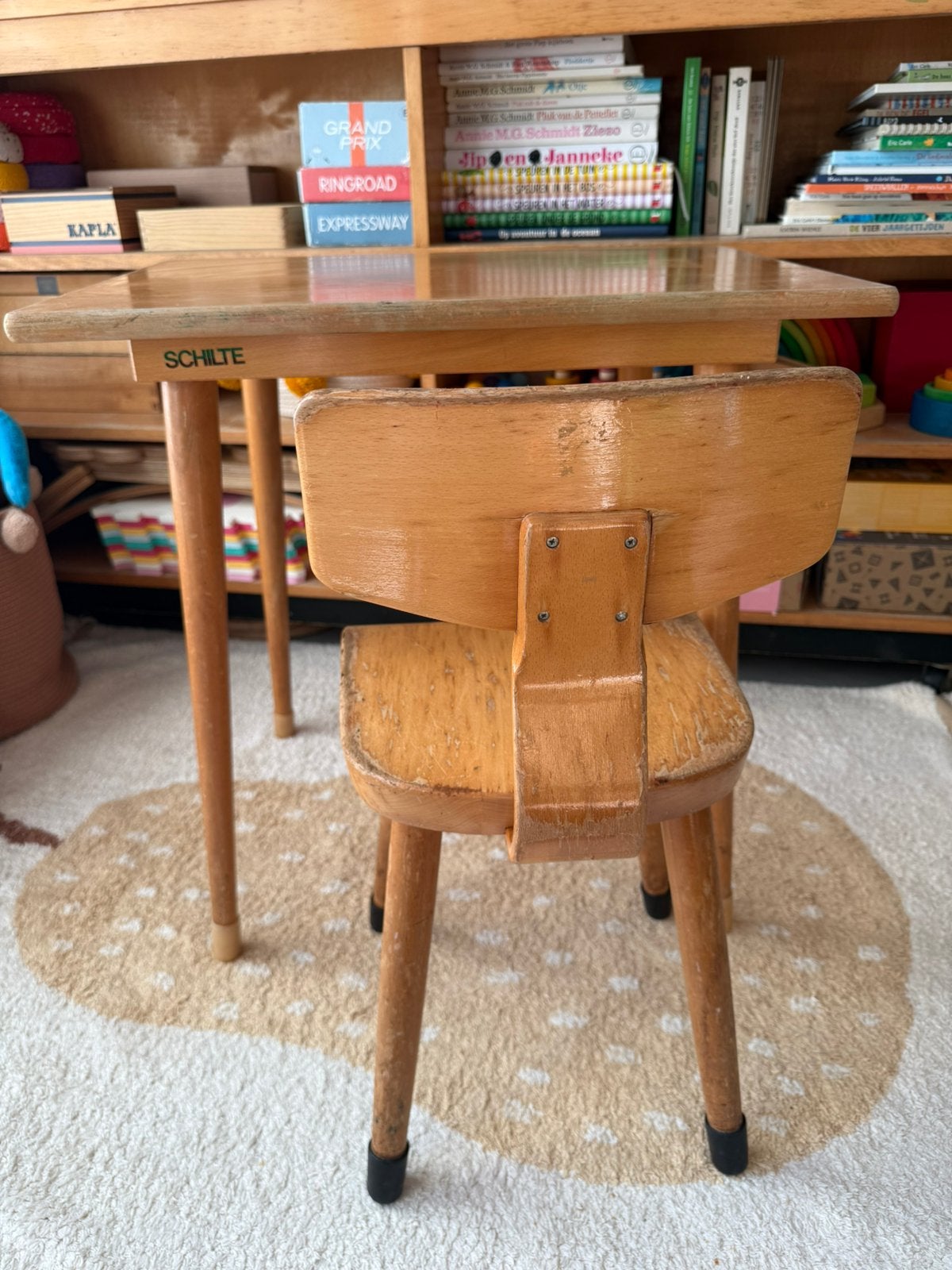 Schilte vintage retro school meubilair bureau en stoeltje, Ophalen, Gebruikt, Tafel(s) en Stoel(en)