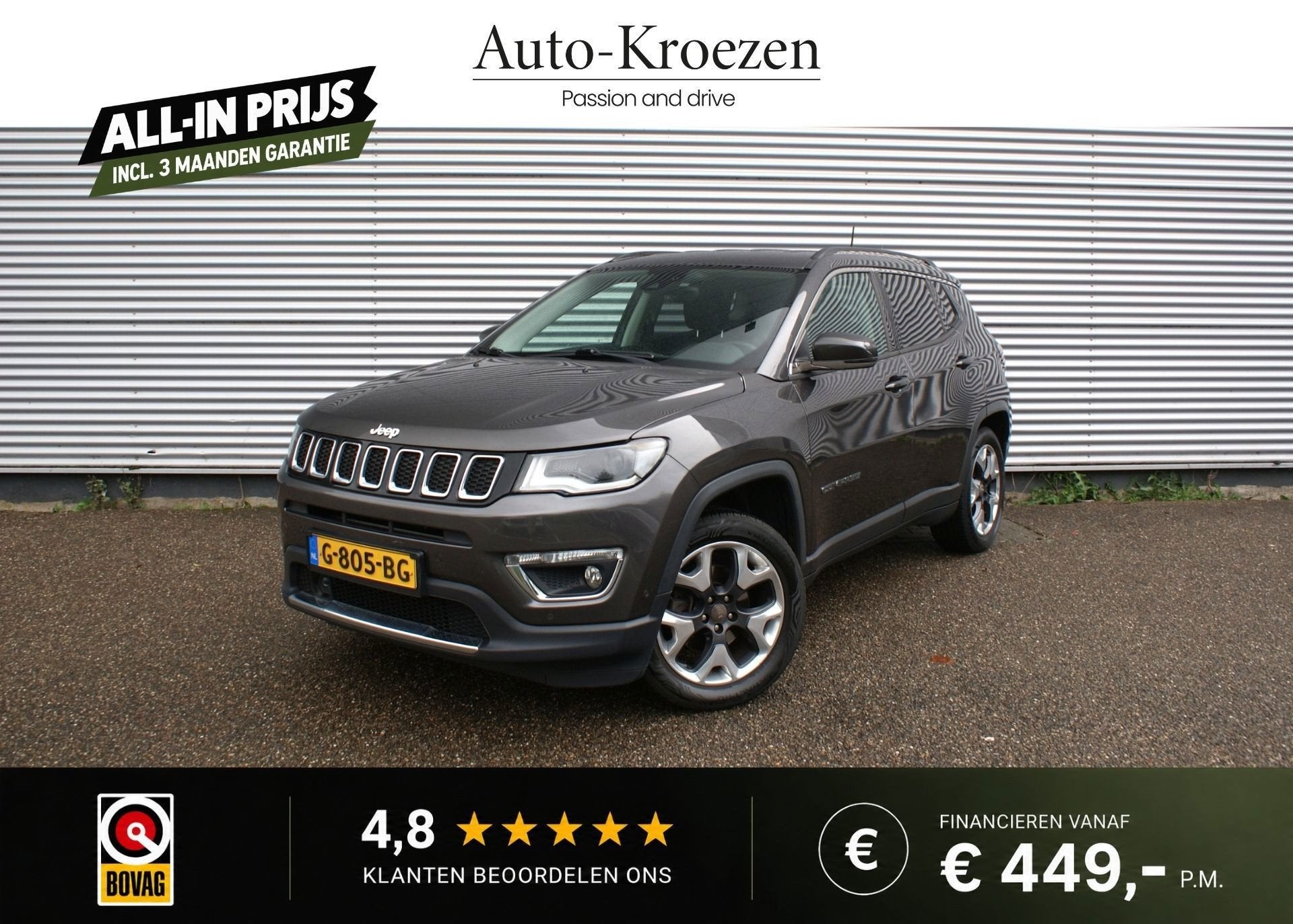 Jeep Compass 1.4 MultiAir Limited | Led | Org NL | Camera |, Auto's, Voorwielaandrijving, 450 kg, Gebruikt, 4 cilinders