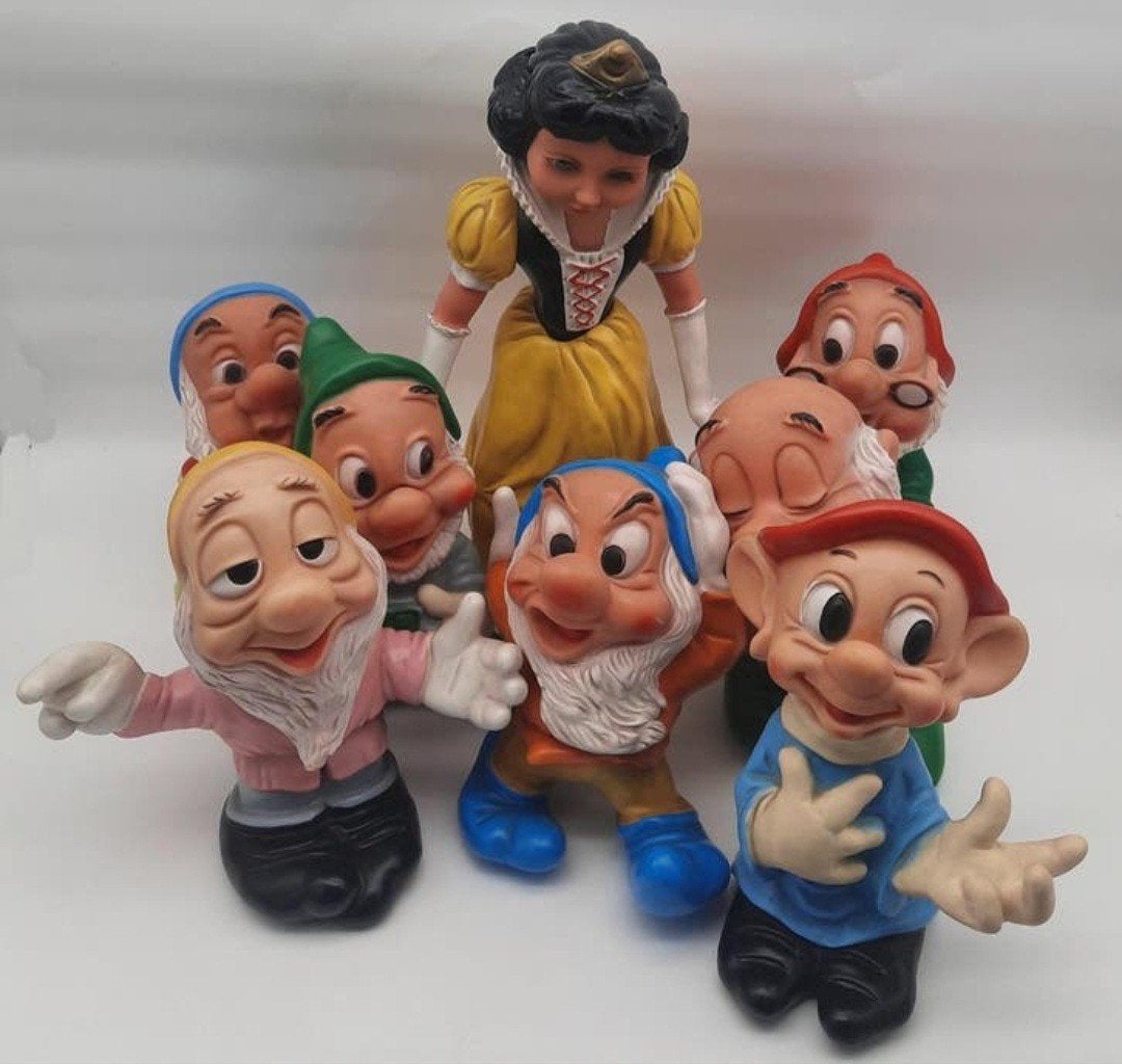 Vintage Sneeuwwitje en de 7 Dwergen Piep Figuren, Ophalen of Verzenden, Sneeuwwitje of Doornroosje, Gebruikt, Beeldje of Figuurtje