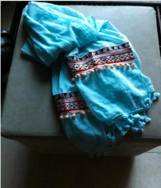 Dames shawl Ibiza turquoise, Kleding | Dames, Maat 46/48 (XL) of groter, Ophalen of Verzenden, Zo goed als nieuw, Sjaal