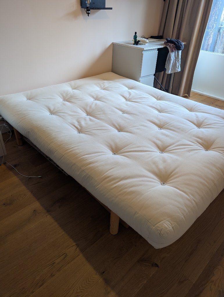 Karup Design 'Pace' Futon Bed + Sandwich Futon (160x200 cm), Beige, Tweepersoons, Ophalen of Verzenden, Zo goed als nieuw