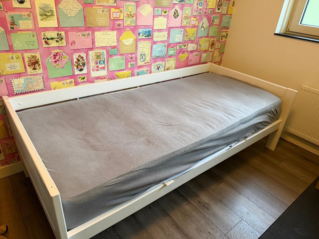 1 persoons bed, Huis en Inrichting, Slaapkamer | Bedden, Ophalen, Eenpersoons, Wit, 200 cm