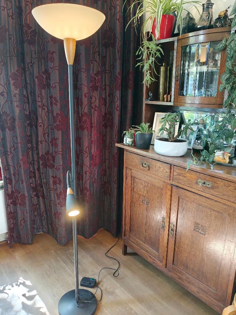 Staande lamp met leeslampje, Huis en Inrichting, Lampen | Vloerlampen, Ophalen, Gebruikt, Glas, 150 tot 200 cm