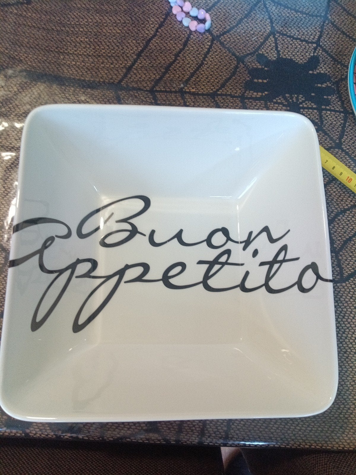 Witte vierkante schaal 'Buon Appetito' - Maison, Ophalen, Gebruikt, Landelijk/Boerenbont, Schaal of Schalen