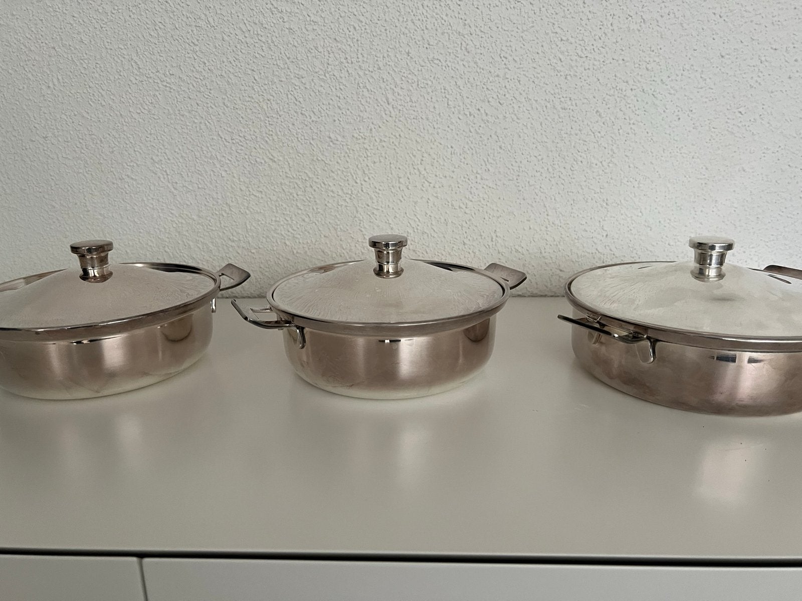 Set van 3 verzilverde Sola pannetjes met deksel, Ophalen of Verzenden, Zilver