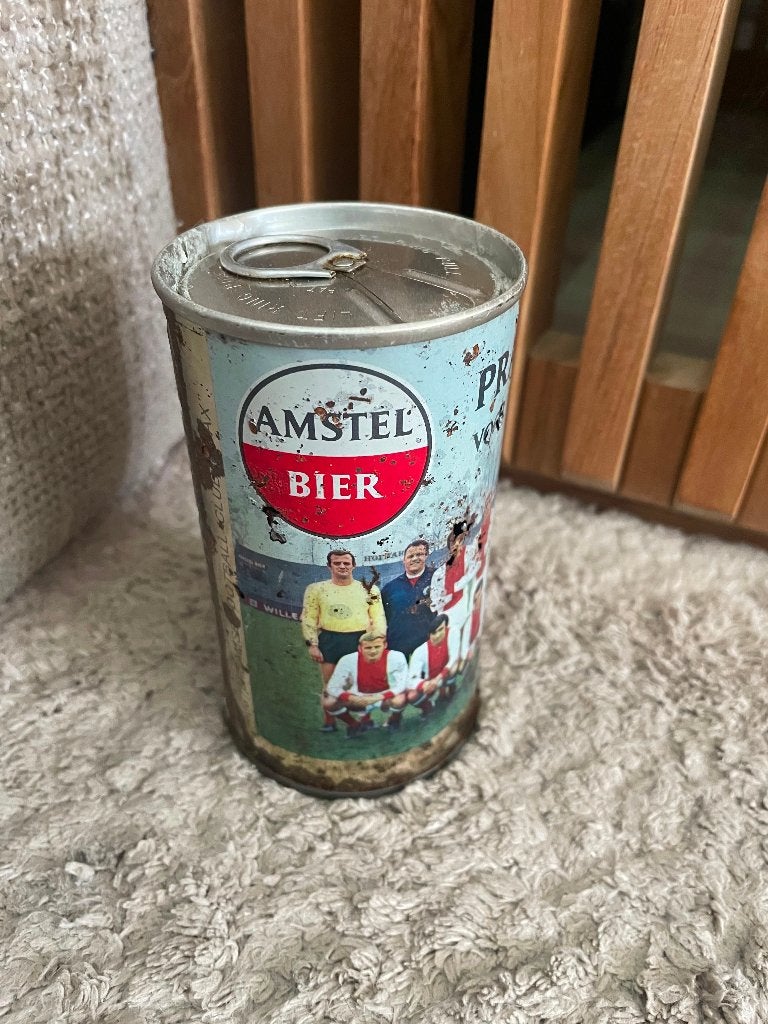 Zeldzaam Amstel Ajax Bierblikje 1969 Dicht – Uniek, Verzamelen, Sportartikelen en Voetbal, Ophalen of Verzenden, Gebruikt, Ajax