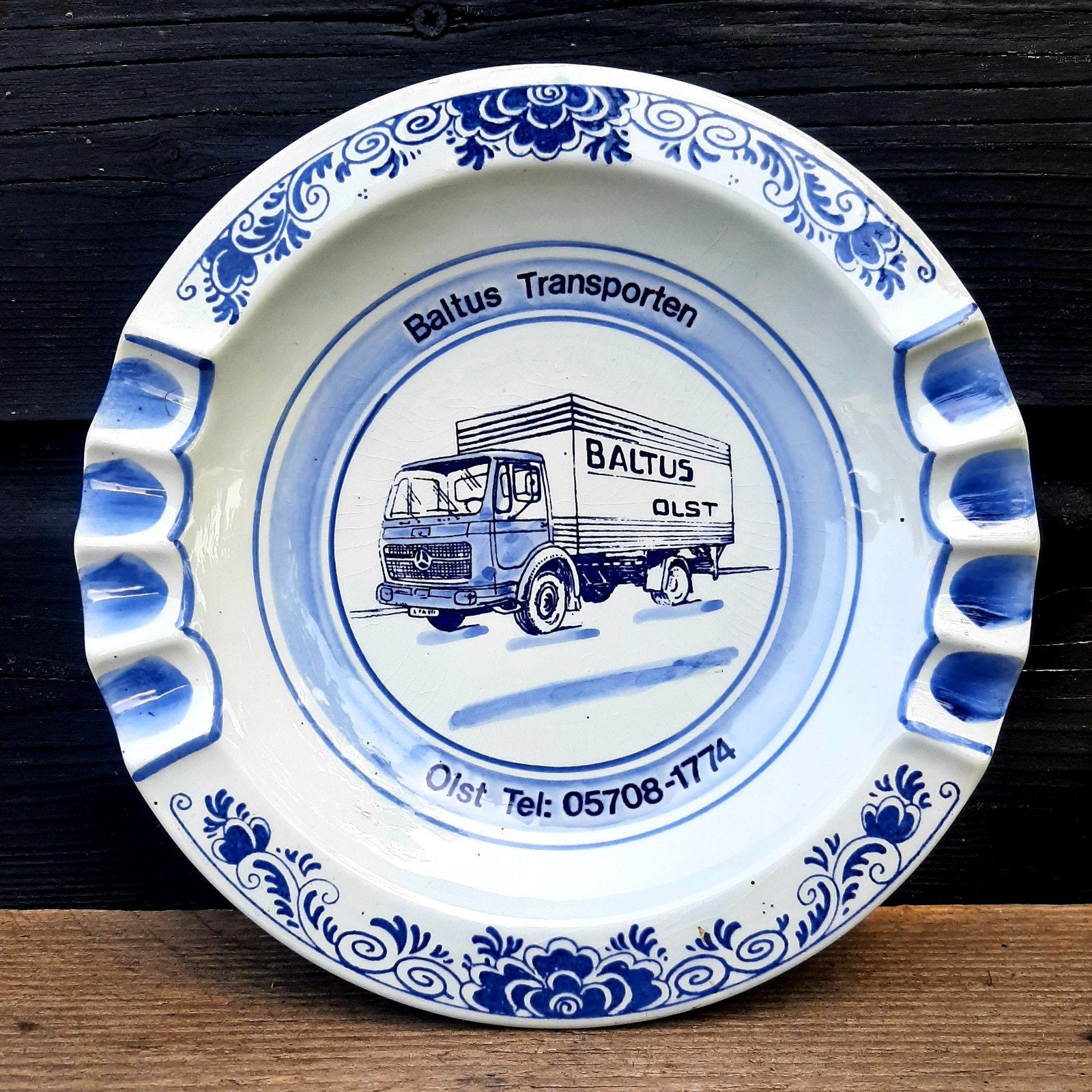 Delfts Blauw Asbak - (Baltus Transporten te Olst), Verzamelen, Ophalen of Verzenden, Asbak