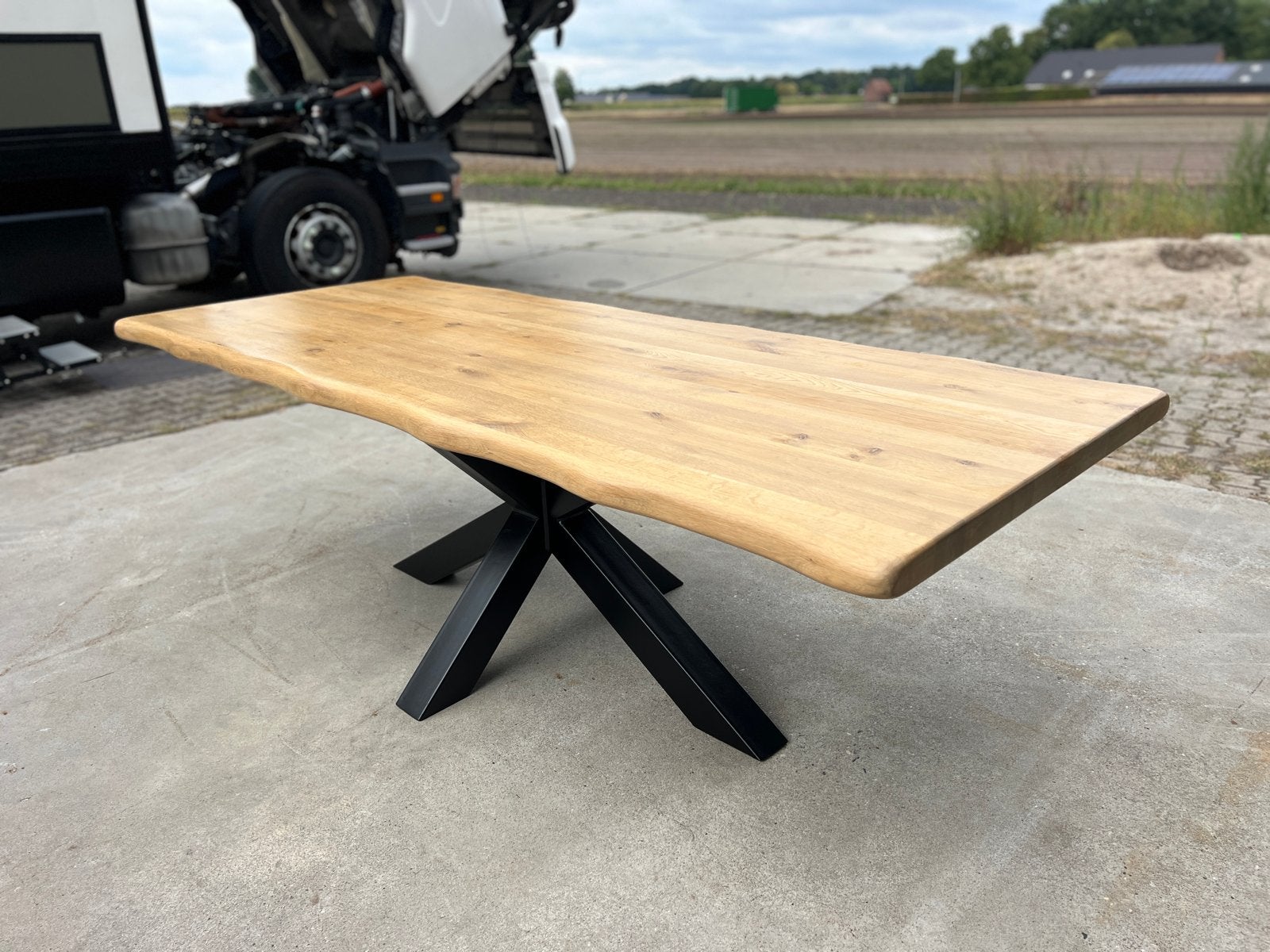 Boomstamtafel met spinpoot - 240x100cm, Huis en Inrichting, Tafels | Eettafels, Ophalen, 50 tot 100 cm, Vijf personen of meer