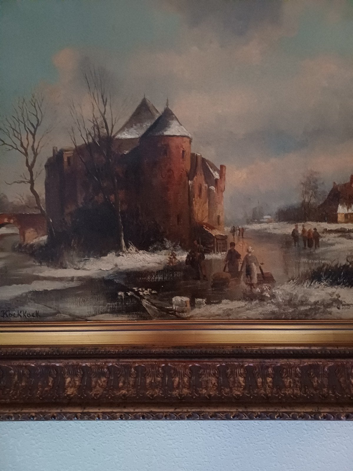 Mooi wintergezicht op doek gesigneerd HB koekkoek, Ophalen of Verzenden