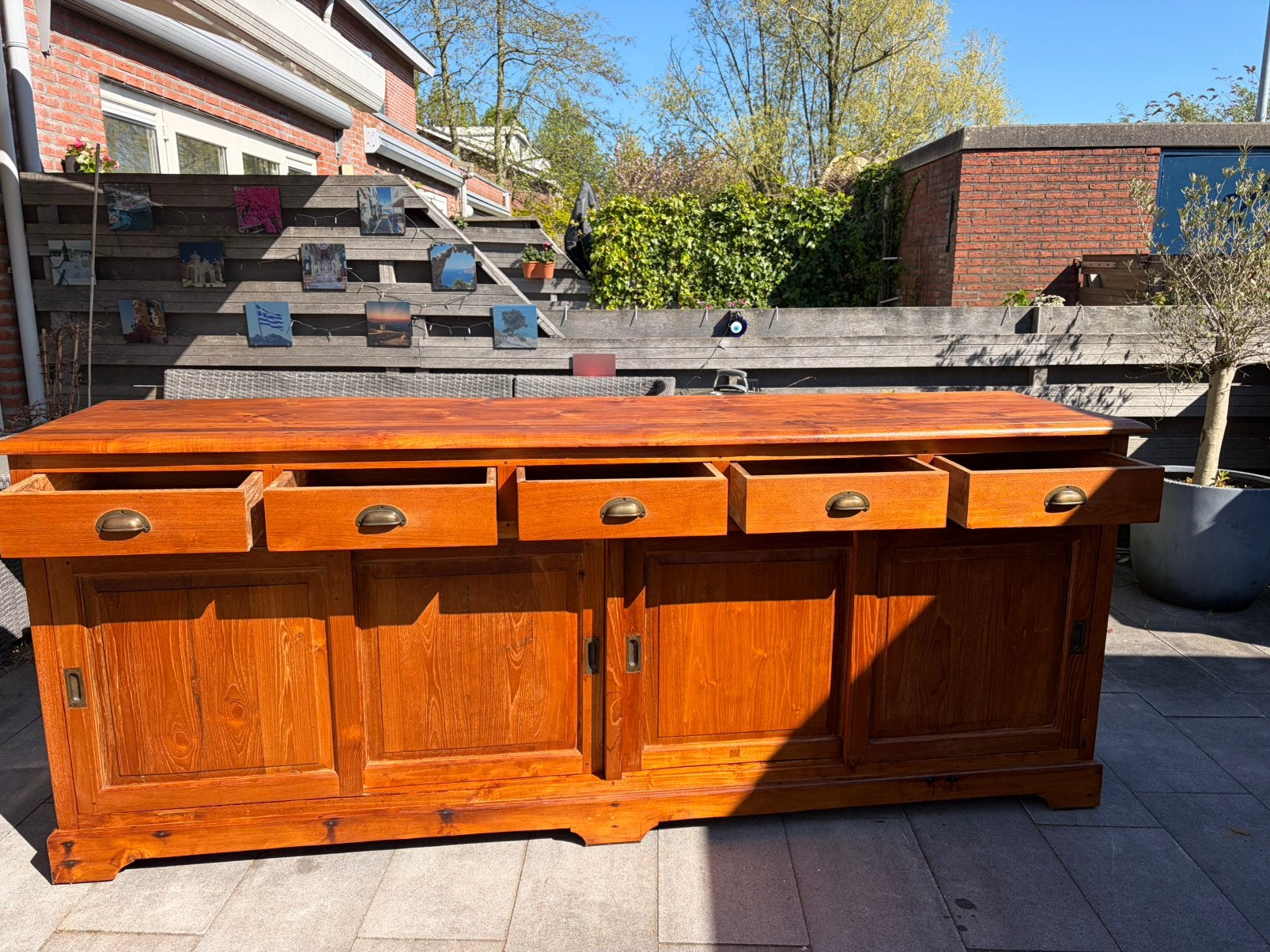 Dressoir teak met schuifdeuren en lades, Gebruikt, Met deur(en), Teakhout, Ophalen of Verzenden