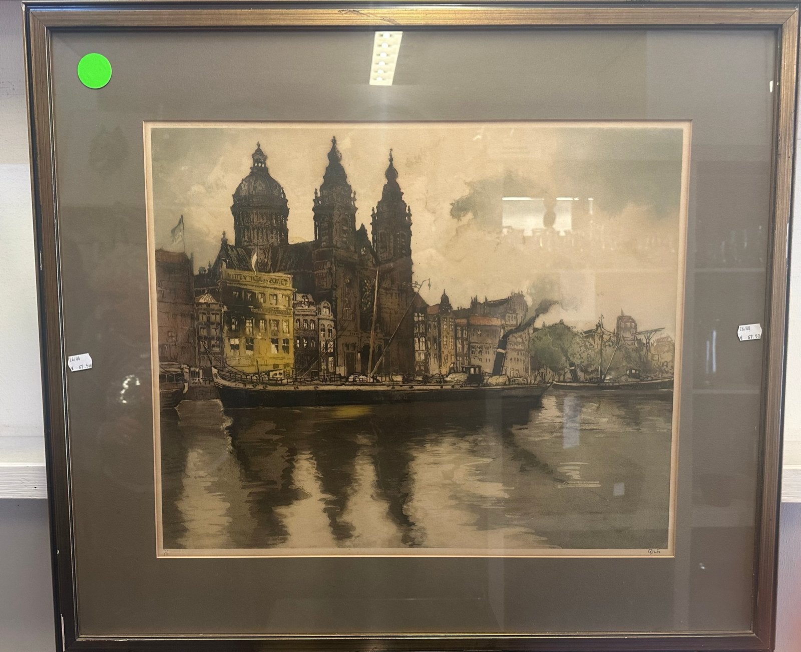 Stadsgezicht Amsterdam door Aris Knikker, Antiek en Kunst, Realistisch, Overige technieken, Ophalen of Verzenden, Ingelijst