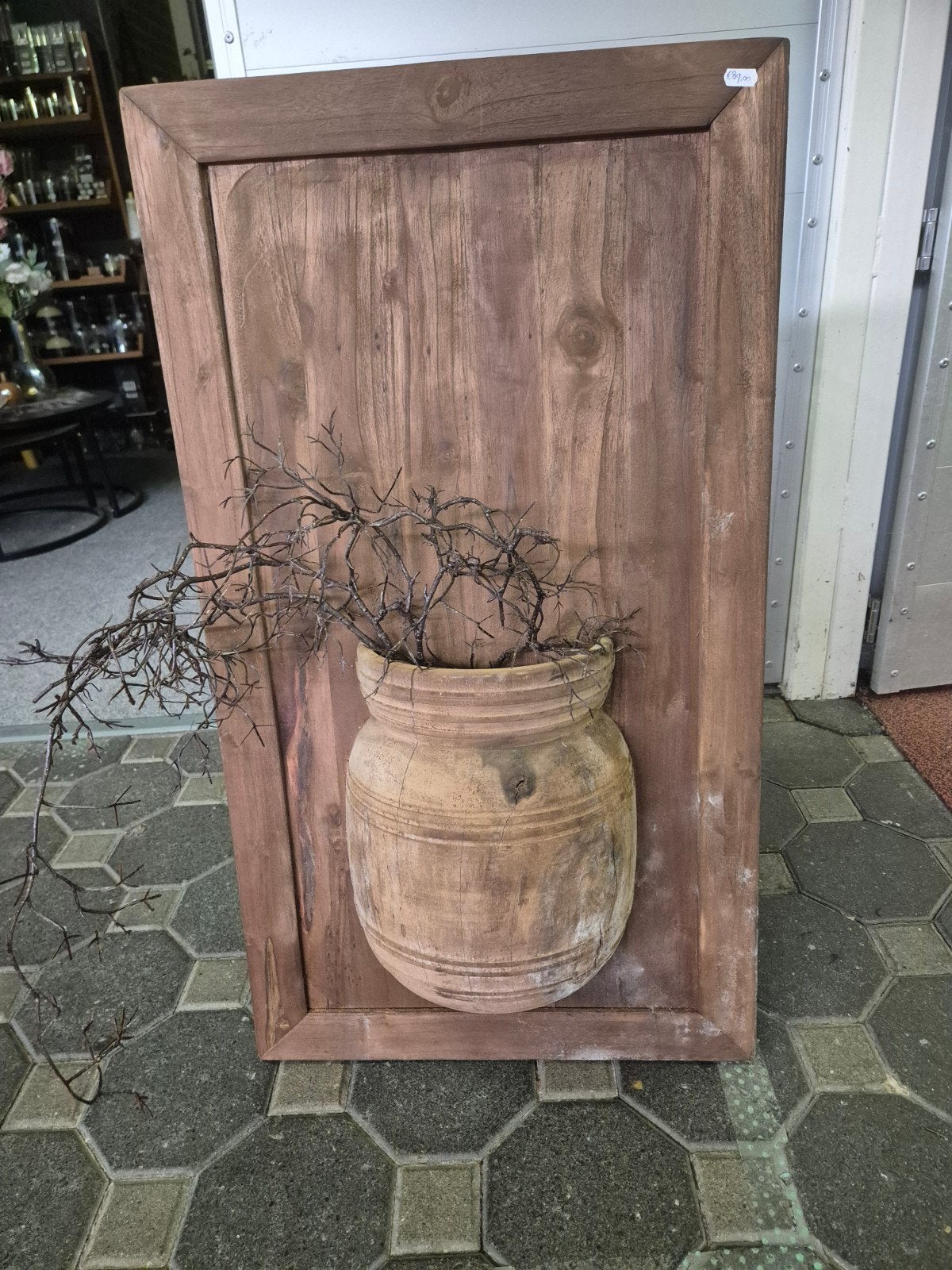 Teakhouten wandpaneel met halve Nepalese pot - 100 cm, Ophalen, Gebruikt, Oosters, Hout