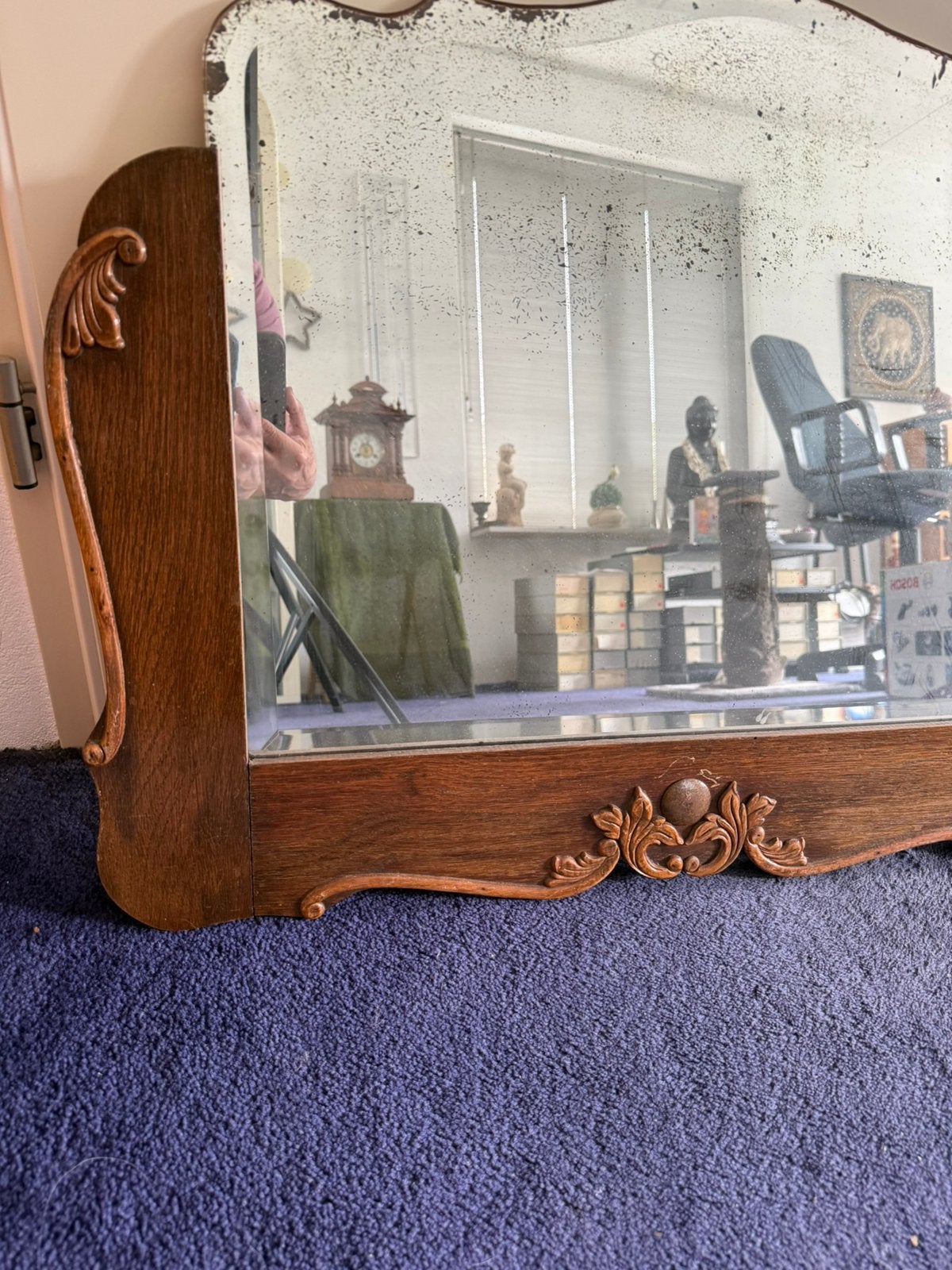 Antieke grootmoeders spiegel, Ophalen of Verzenden, Rechthoekig, 50 tot 100 cm