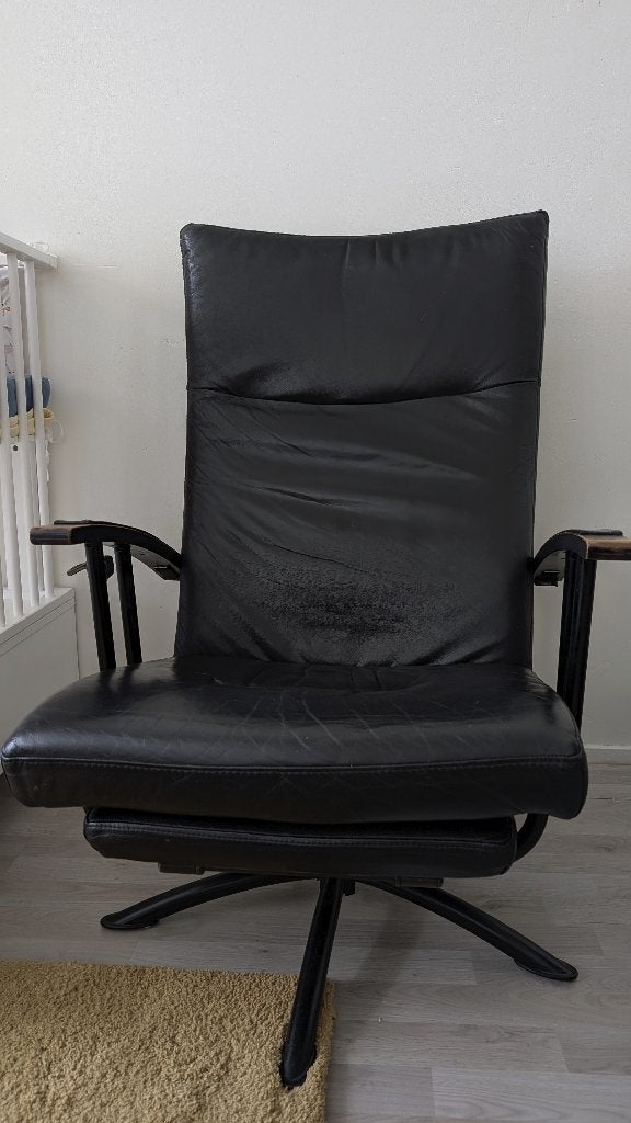 Retro leren loungestoel, Ophalen, Gebruikt, 75 tot 100 cm, Leer