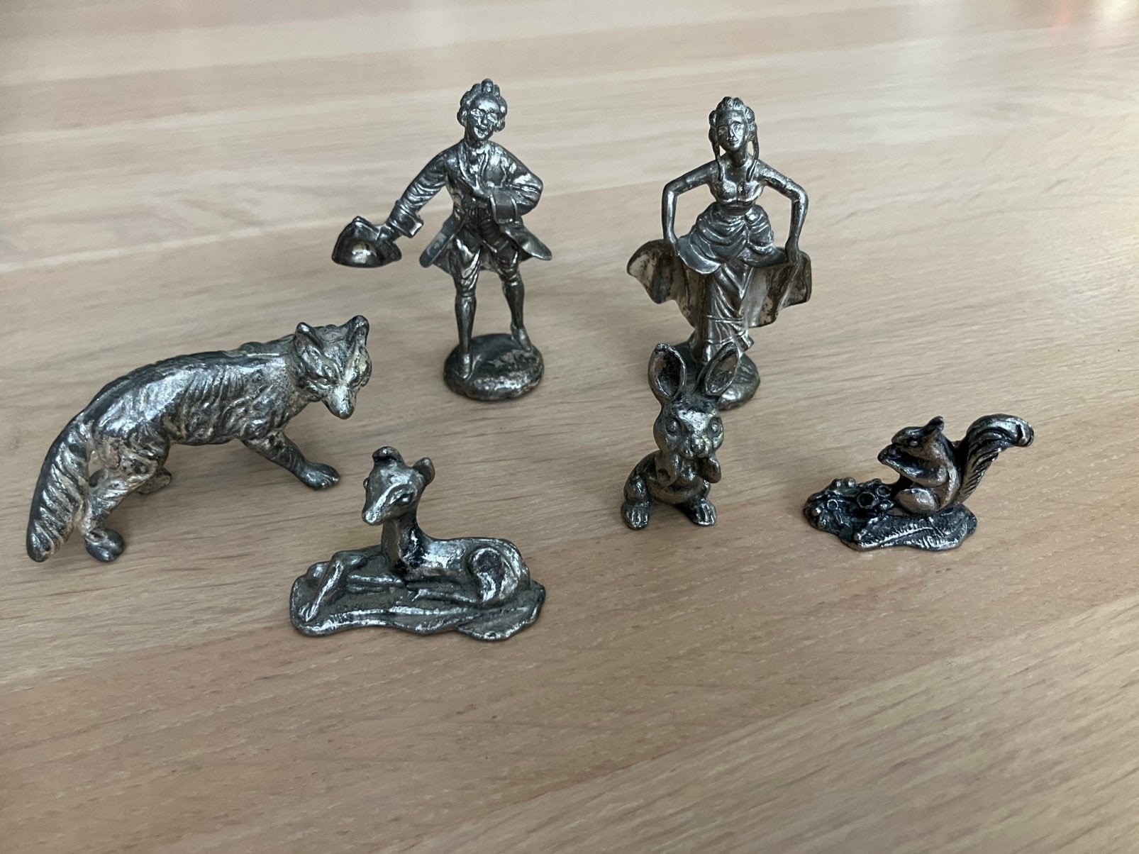 Verzilverde tinnen beeldjes grootste 6,7 cm., Verzamelen, Ophalen of Verzenden, Zo goed als nieuw, Dier