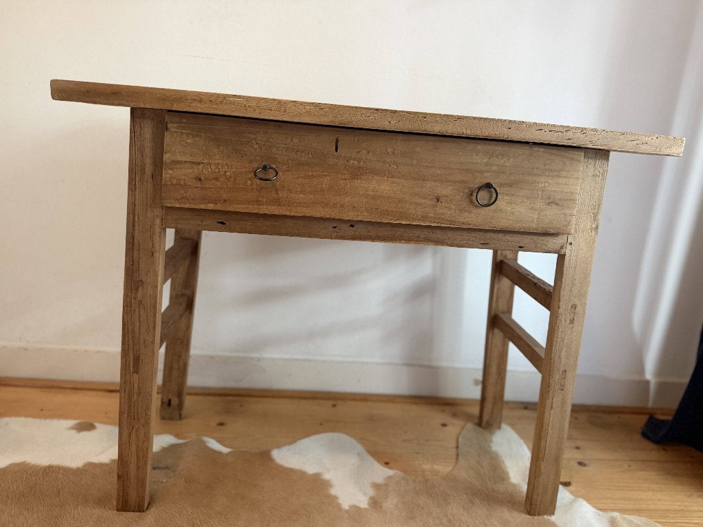 Robuuste houten sidetable / wandtafel met lade | Vintage, Ophalen, Gebruikt, 100 tot 150 cm, Teakhout