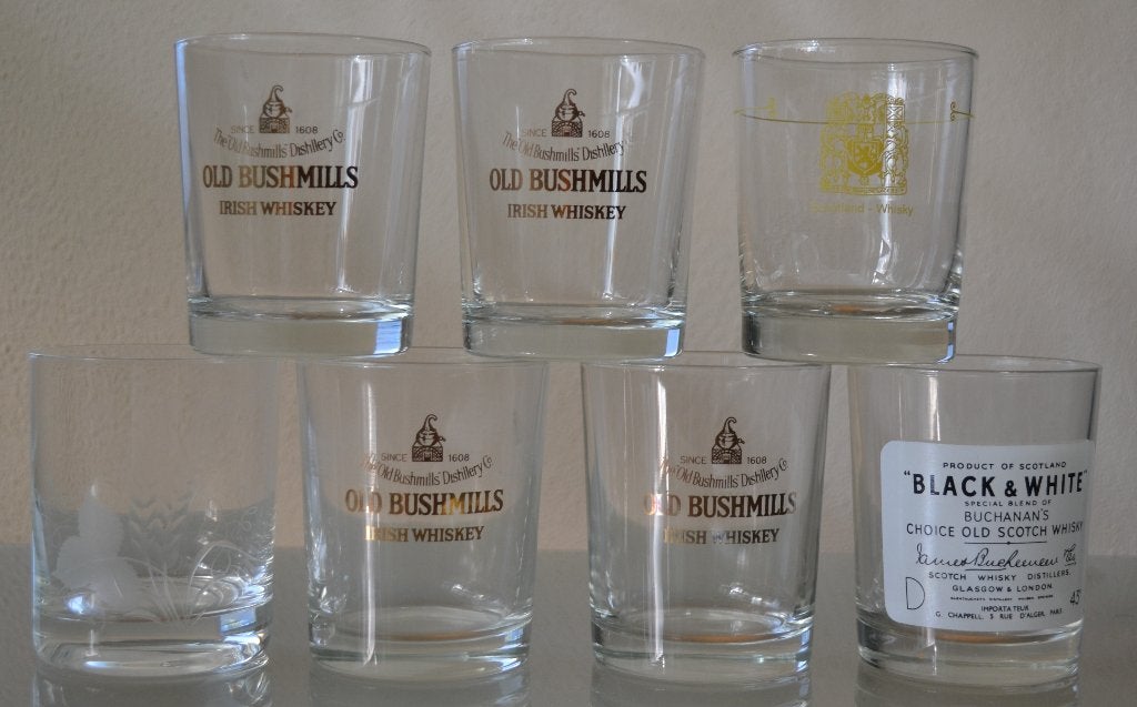 7 whiskey glazen oa old bushmills wiskey glas, Ophalen, Gebruikt, Overige typen