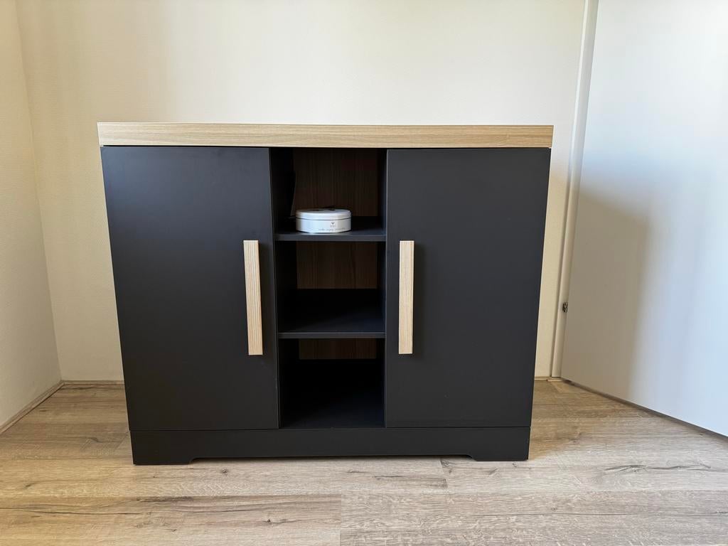 Commode en ledikant  - Antraciet /Hout, Ophalen, Zo goed als nieuw, Commode