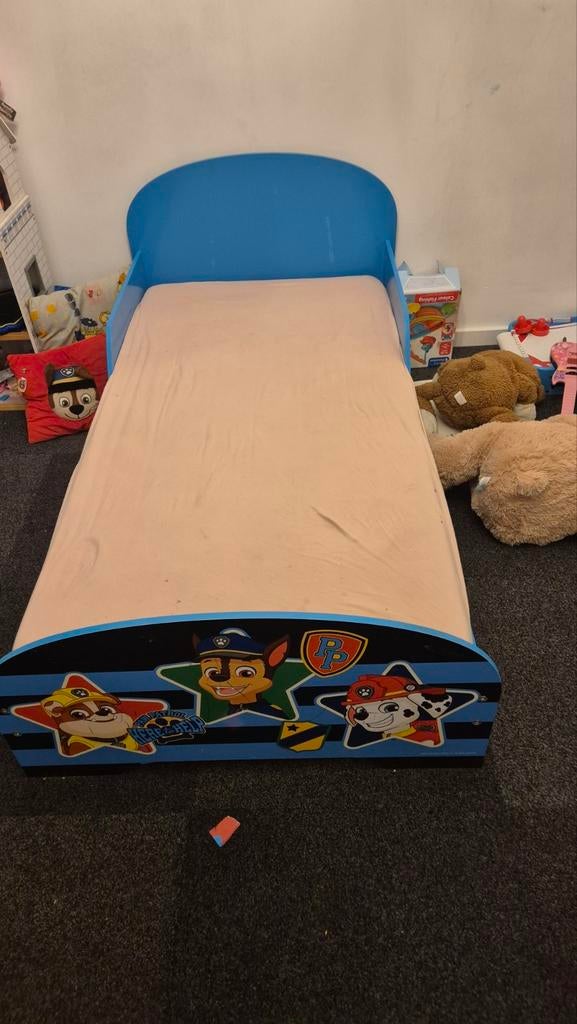 Paw Patrol kinderbed met matras en lattenbodem, Lattenbodem, Gebruikt, 70 tot 85 cm, 140 tot 160 cm