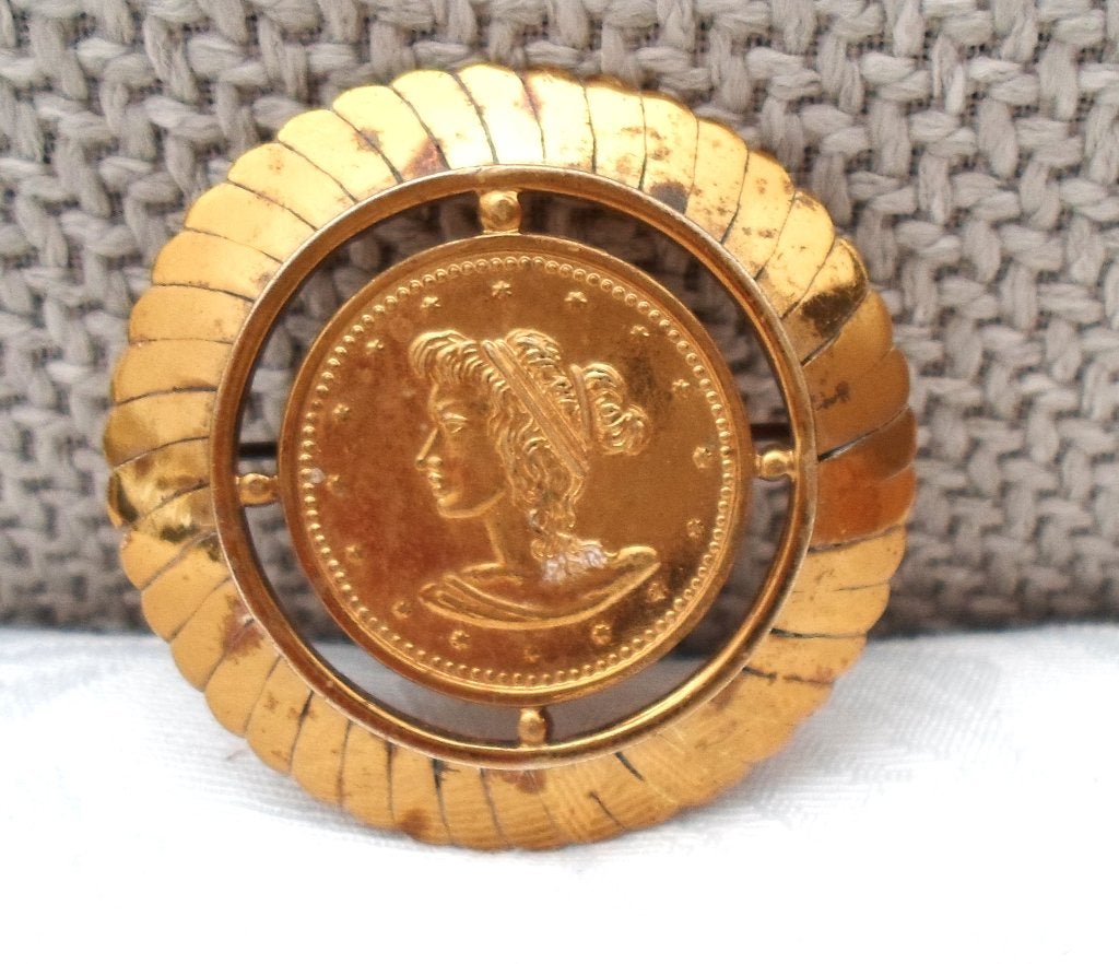Broche Afbeelding . Liberty head en eagle., Ophalen of Verzenden, Gebruikt, Goud, Overige materialen