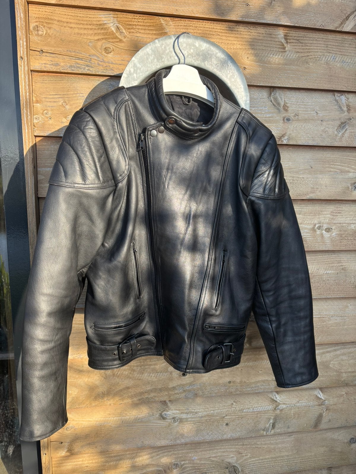 Old Skool zwaar, zwart motorjack, maat 54, Motoren, Ophalen of Verzenden, Tweedehands, Heren, Jas | leer
