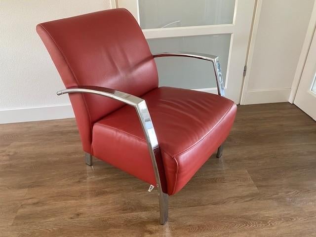 Rode leren Montel fauteuil, Ophalen, Gebruikt, Minder dan 75 cm, Leer