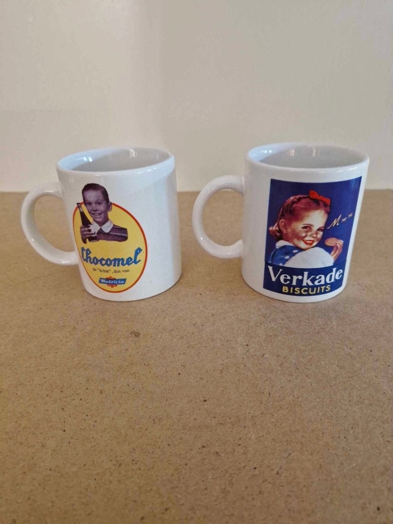 2 grote Verkademokken, gaaf,retro motief,chocomel, biscuits, Ophalen of Verzenden, Zo goed als nieuw, Reclamebord