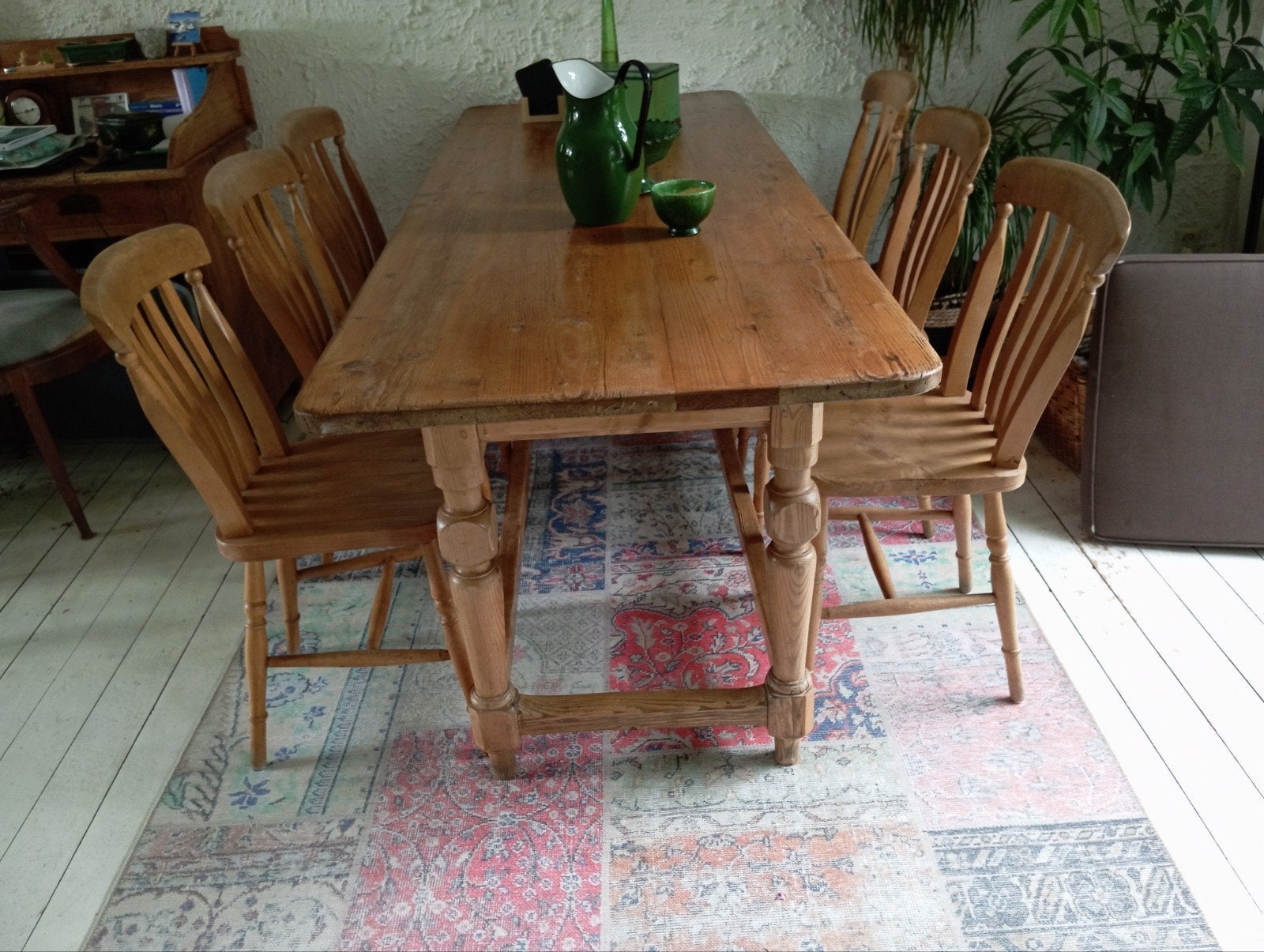 Antieke grenen eettafel met 6 stoelen, Ophalen of Verzenden