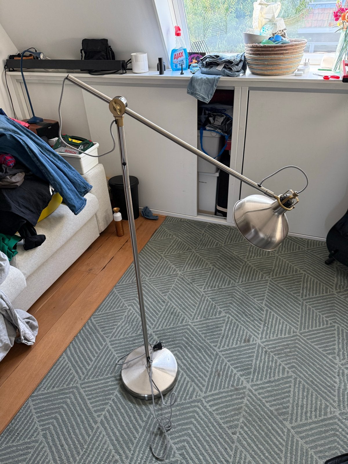 IKEA RANARP staande lamp zilver - verstelbaar, Ophalen, Gebruikt, E27 (groot), Metaal