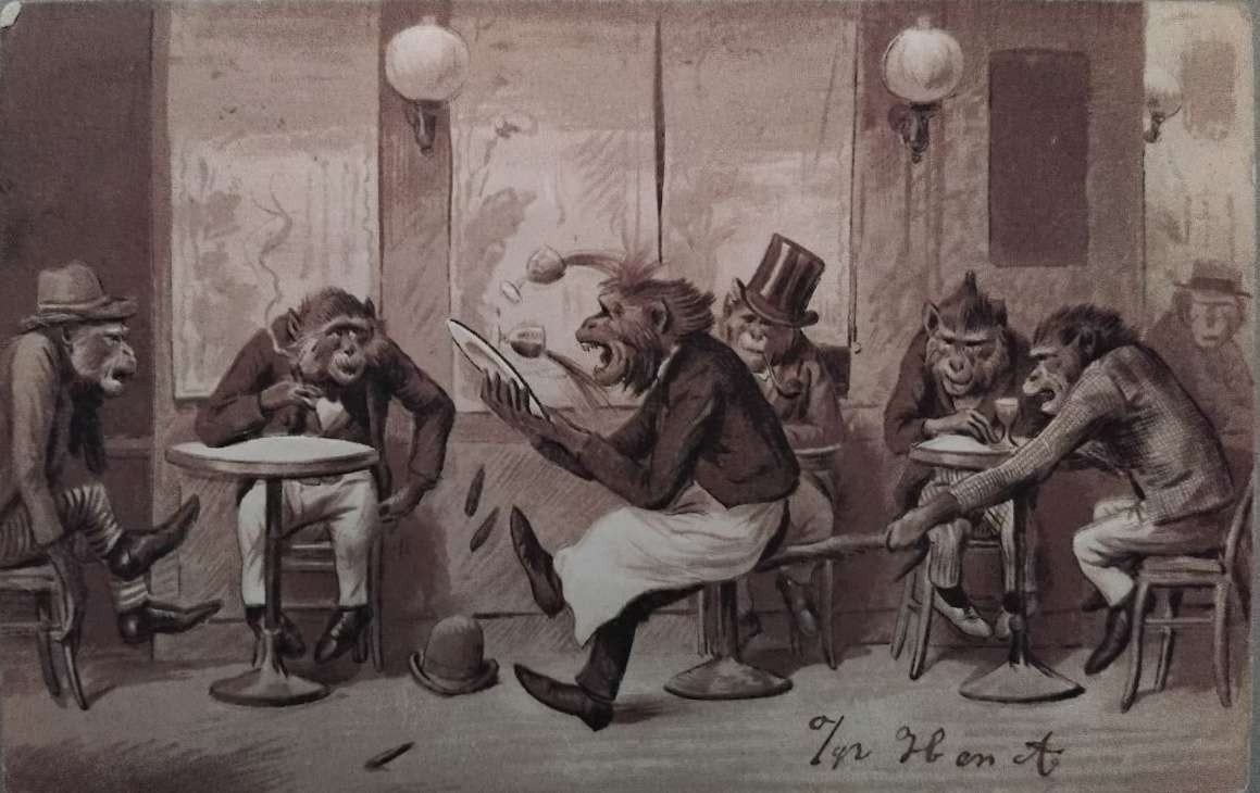 Ansichtkaart (ca. 1900-1905) – Satirische Apen / Singerie, Ophalen of Verzenden, Voor 1920, Gelopen