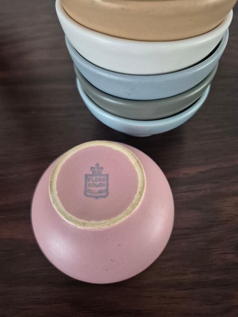 Vintage schaaltjes Flora Gouda 60/70– pastel – set van 6, Ophalen of Verzenden