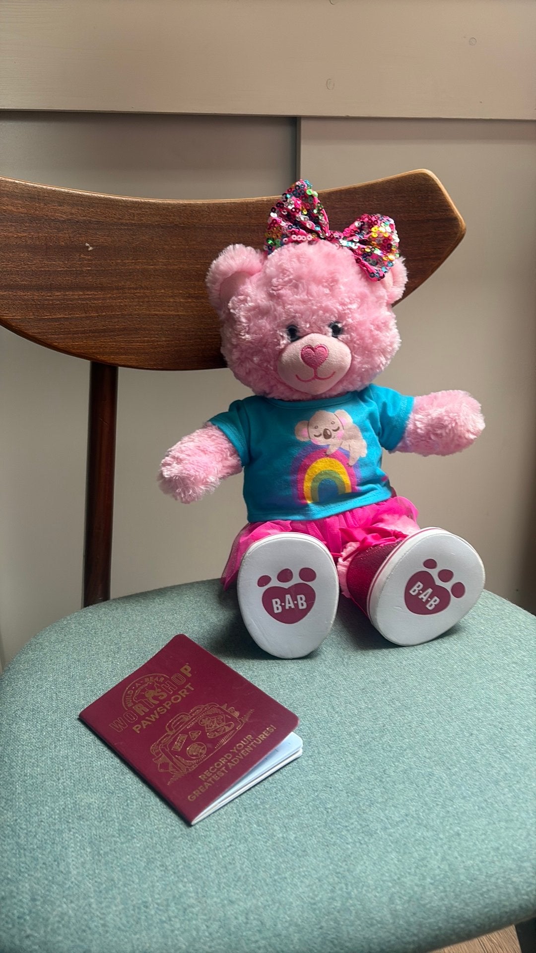Build a Bear roze beer met setje kleding, Beer, Ophalen of Verzenden, Zo goed als nieuw, Middelgroot (20 tot 80 cm)
