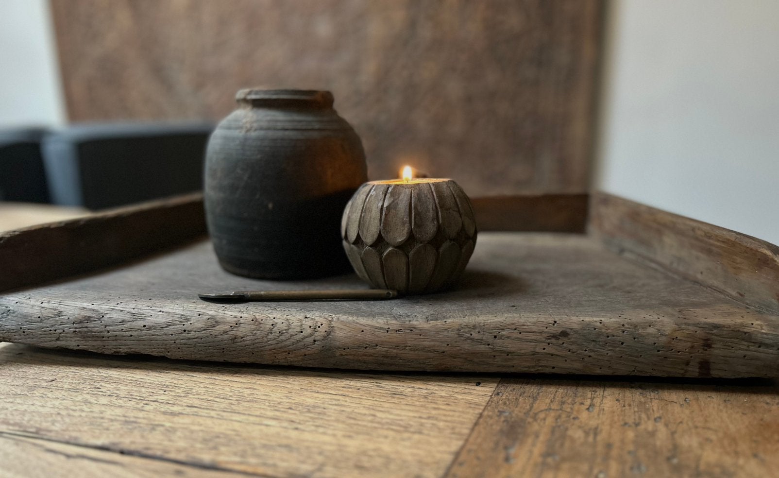 Oude sleetse groente snijbak hakbak plank sober brocante, Ophalen of Verzenden