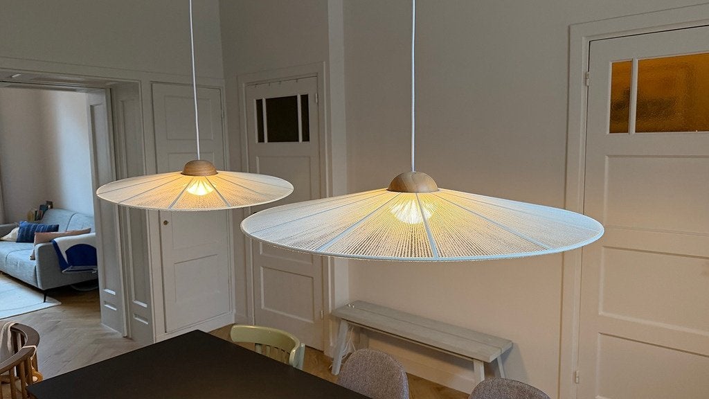 2x Zuiver Belle hanglamp beige (S + L), Ophalen, Modern, landelijk, Zo goed als nieuw, Textiel