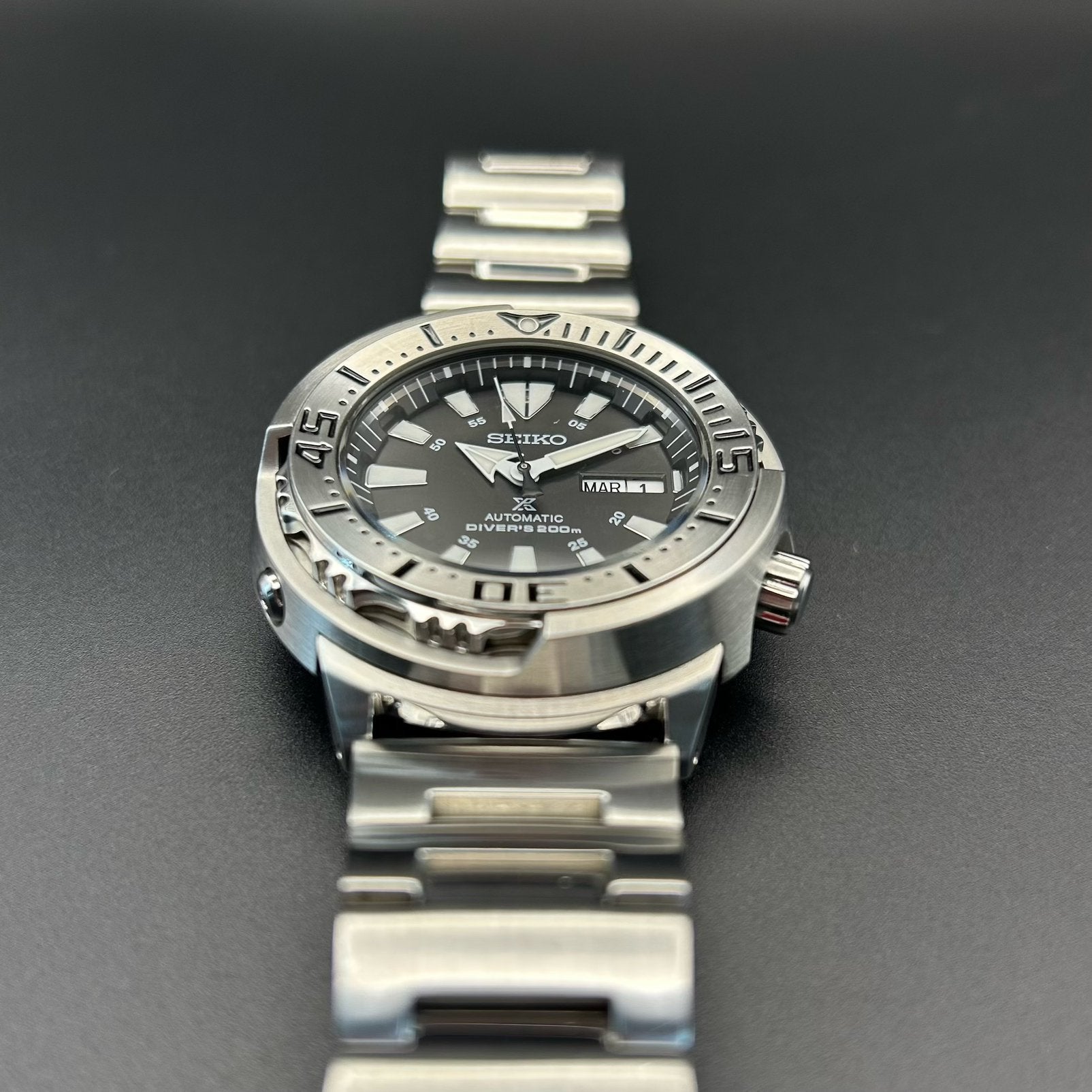 Seiko Prospex SRP637K1 “Mini Tuna”, 4R36, Gebruikt, Staal, Polshorloge, Ophalen of Verzenden