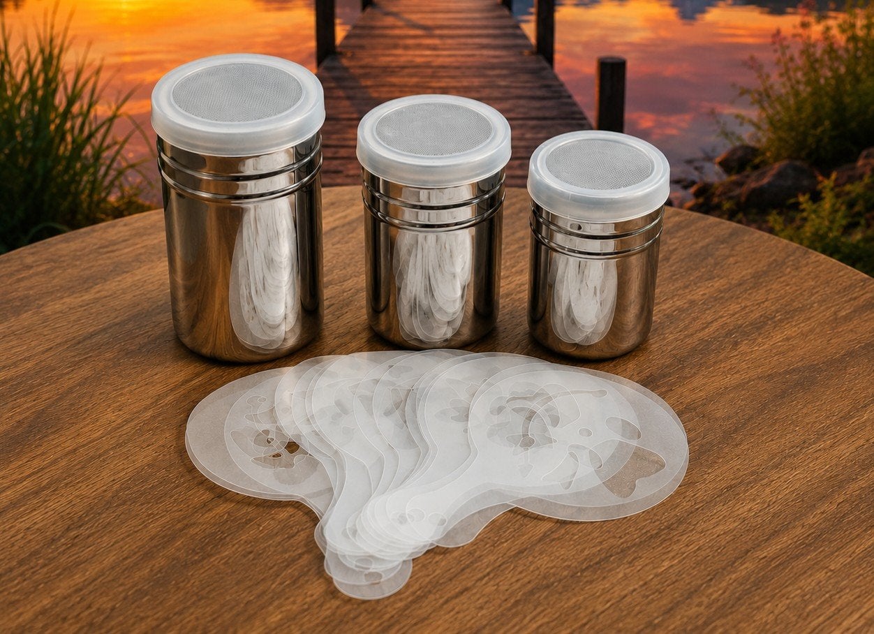 Cacao Strooiers RVS met Latte Art Stencils Set, Ophalen of Verzenden