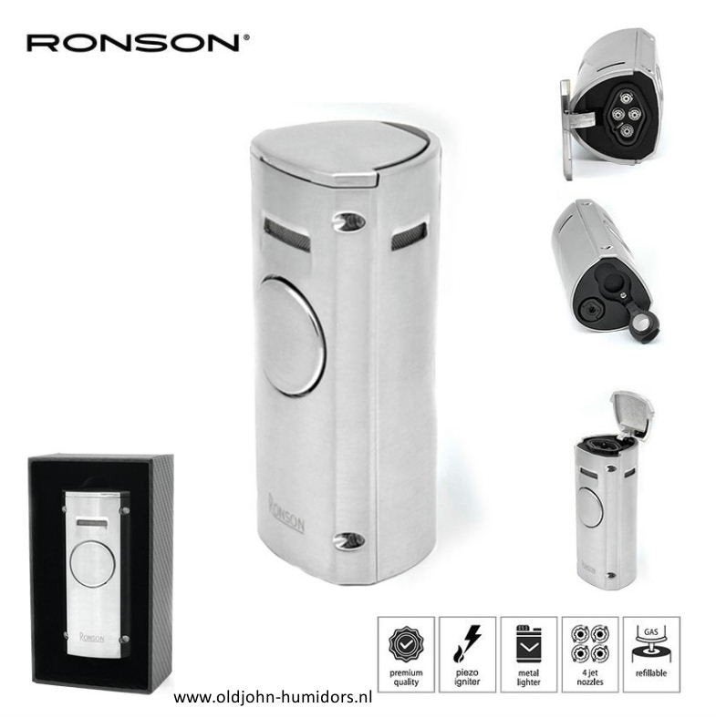 RONSON VOLCANO AANSTEKER 4 X JETFLAME BOOR CHROME SATIN  ro3, Verzenden, Nieuw, Aansteker