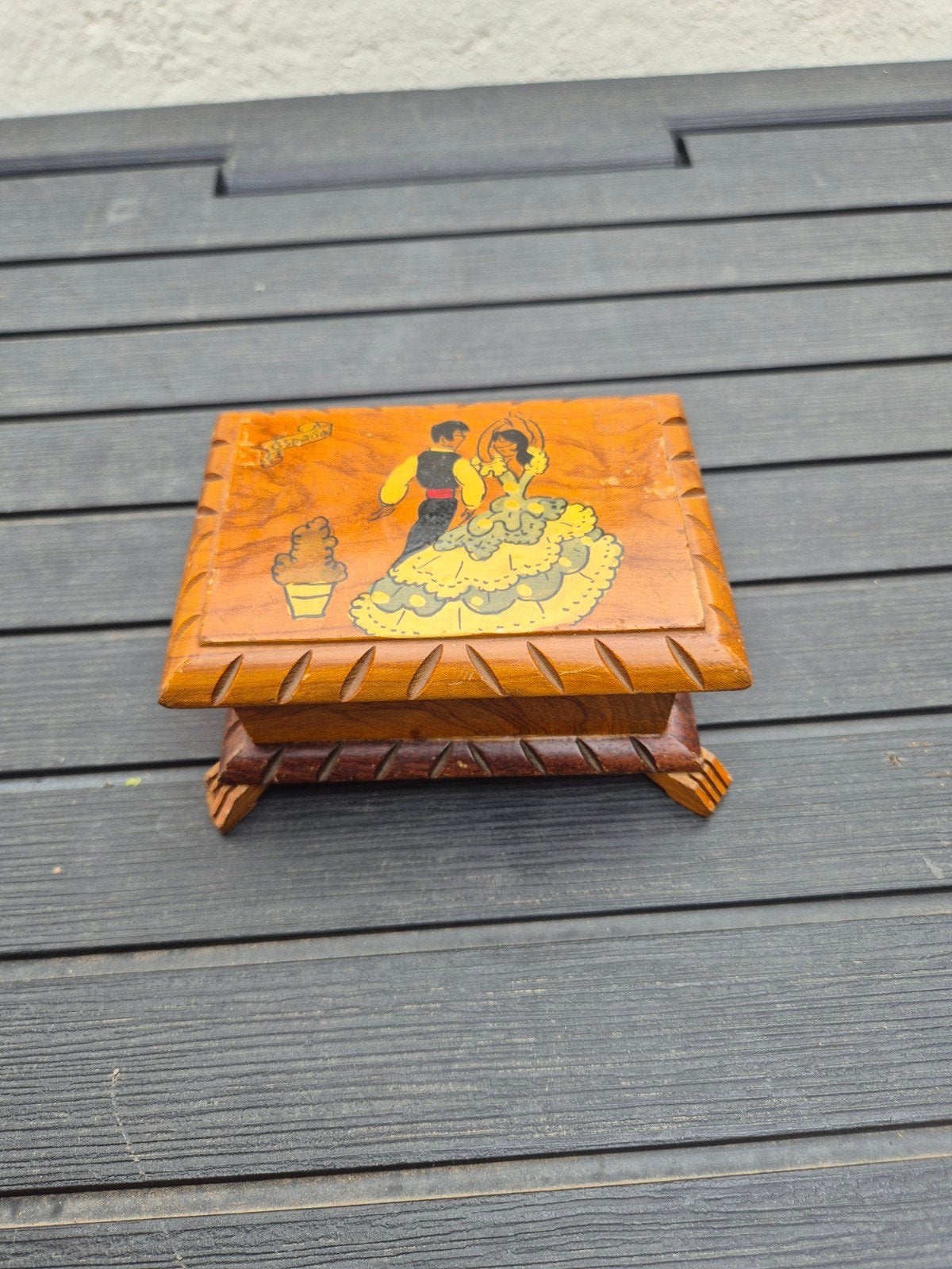 Vintage houten sieradendoosje met Spaanse dansers, Antiek en Kunst, Antiek | Woonaccessoires, Ophalen of Verzenden
