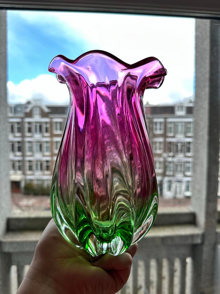 Teleflora Watermelon stijl Vaas Roze Groen Swirl, Ophalen of Verzenden
