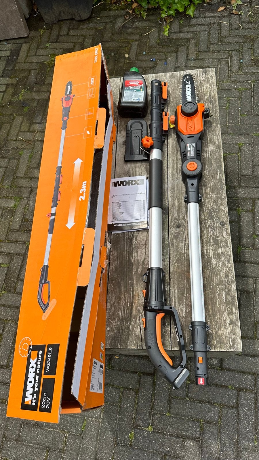 Worx WG349E.9 Accu Telescopische Kettingzaag 20V, Ophalen, Zo goed als nieuw, 20 t/m 29 mm, Telescopisch