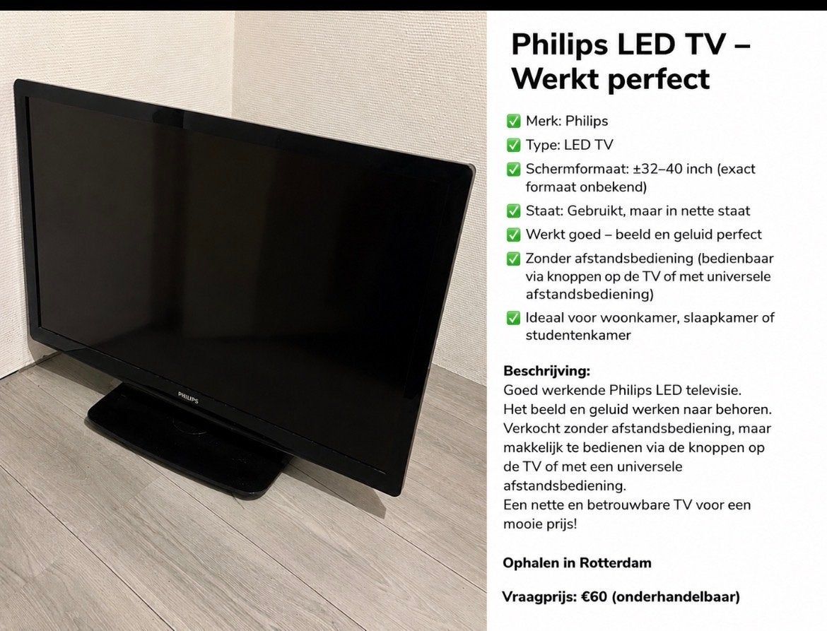 Philips LED TV - Werkt goed, Audio, Tv en Foto, Televisies, Philips, 50 Hz, Gebruikt, LED