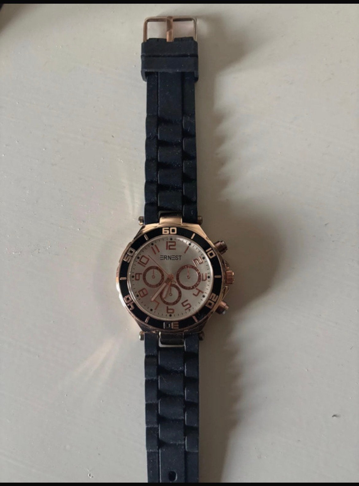 Ernest horloge zwart / rosé goud, Overige merken, Staal, Polshorloge, Kunststof