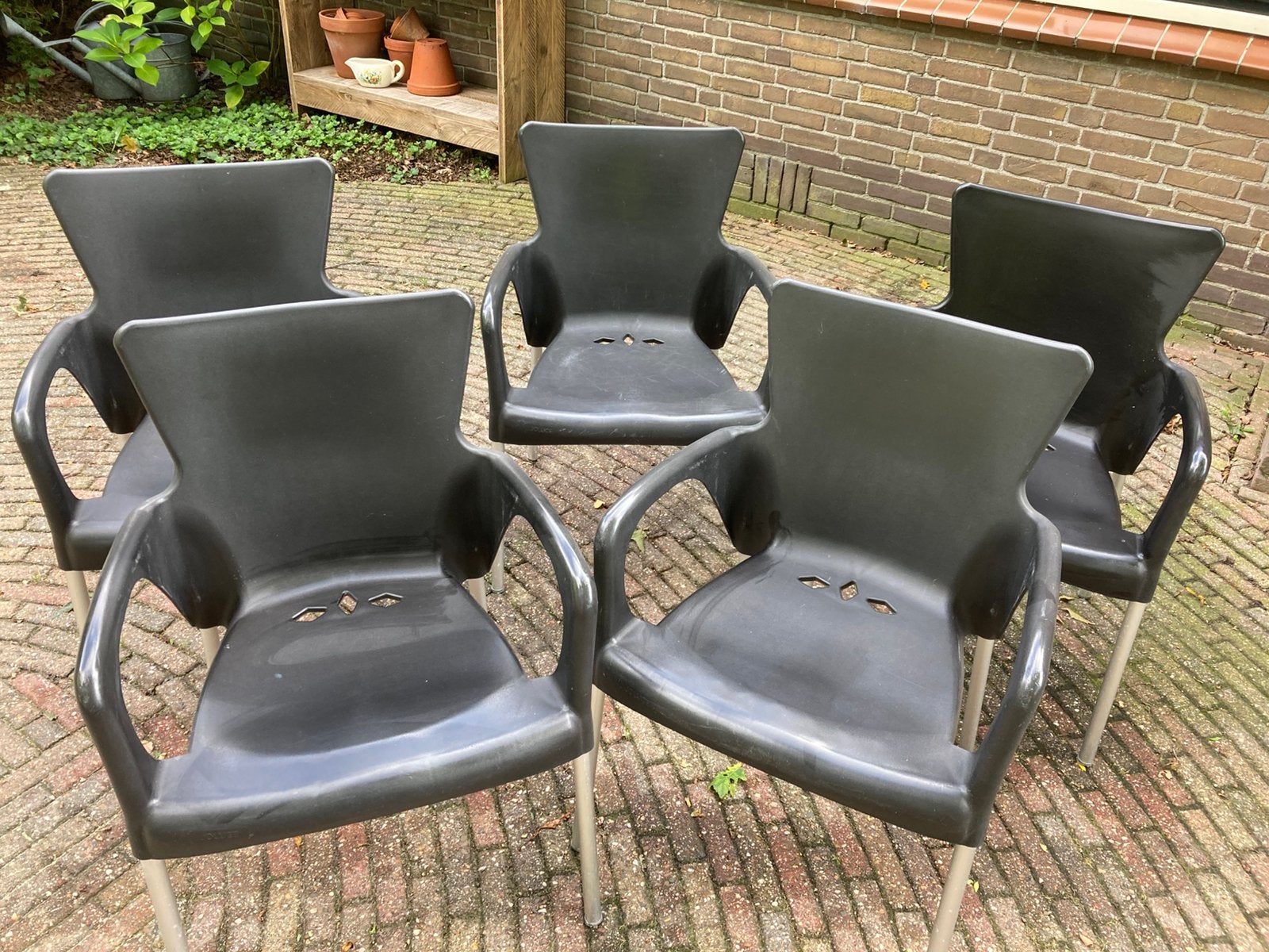 5 stapelstoelen, Ophalen, Gebruikt, Kunststof
