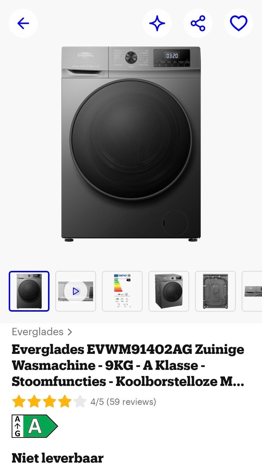 Everglades wasmachine A label, 9kg | Met garantie!, 1200 tot 1600 toeren, 8 tot 10 kg, Ophalen of Verzenden, Zo goed als nieuw