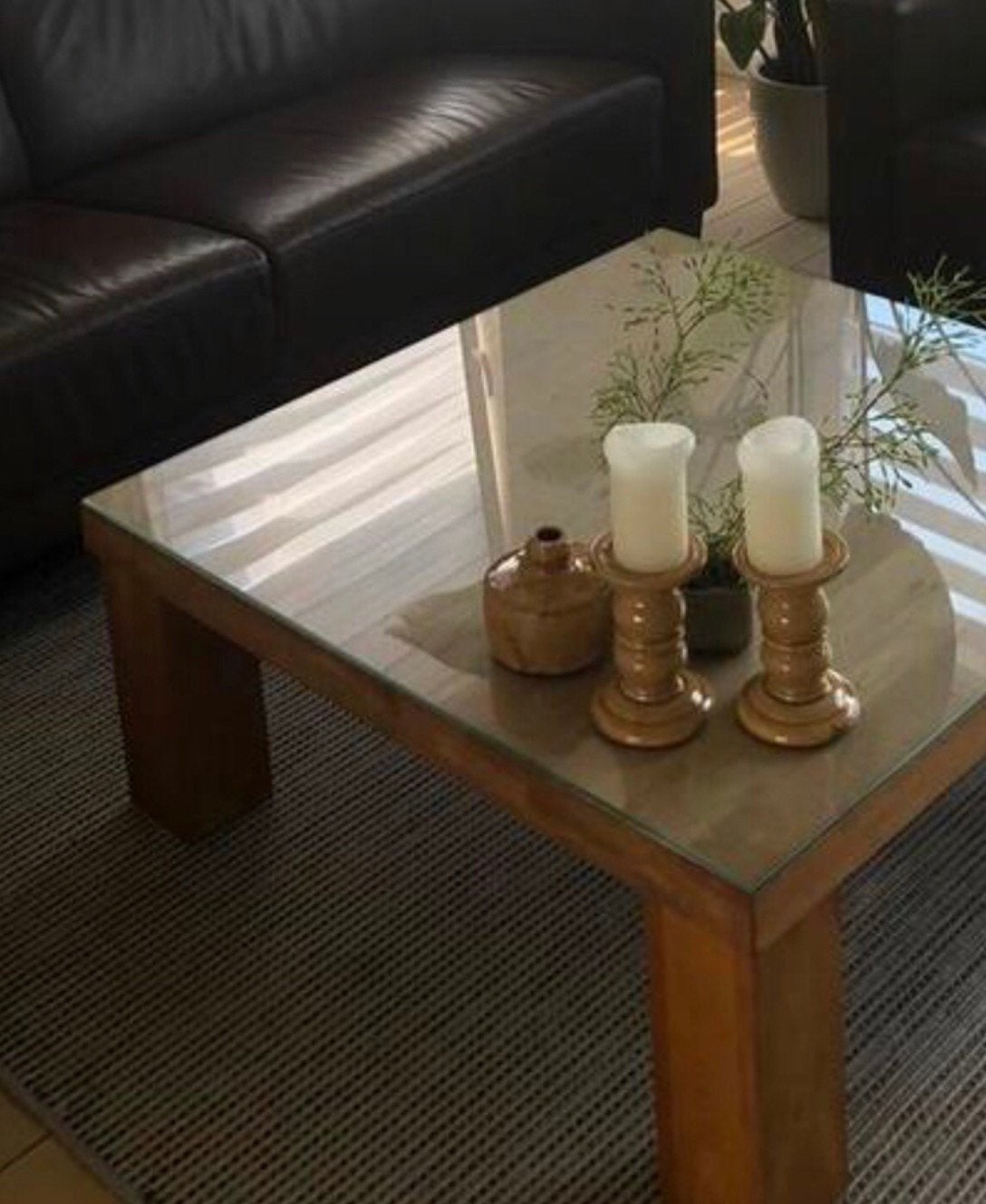 Woonkamer, tafel met glazen plaat erop, Rechthoekig, 50 tot 100 cm, Ophalen of Verzenden, Glas