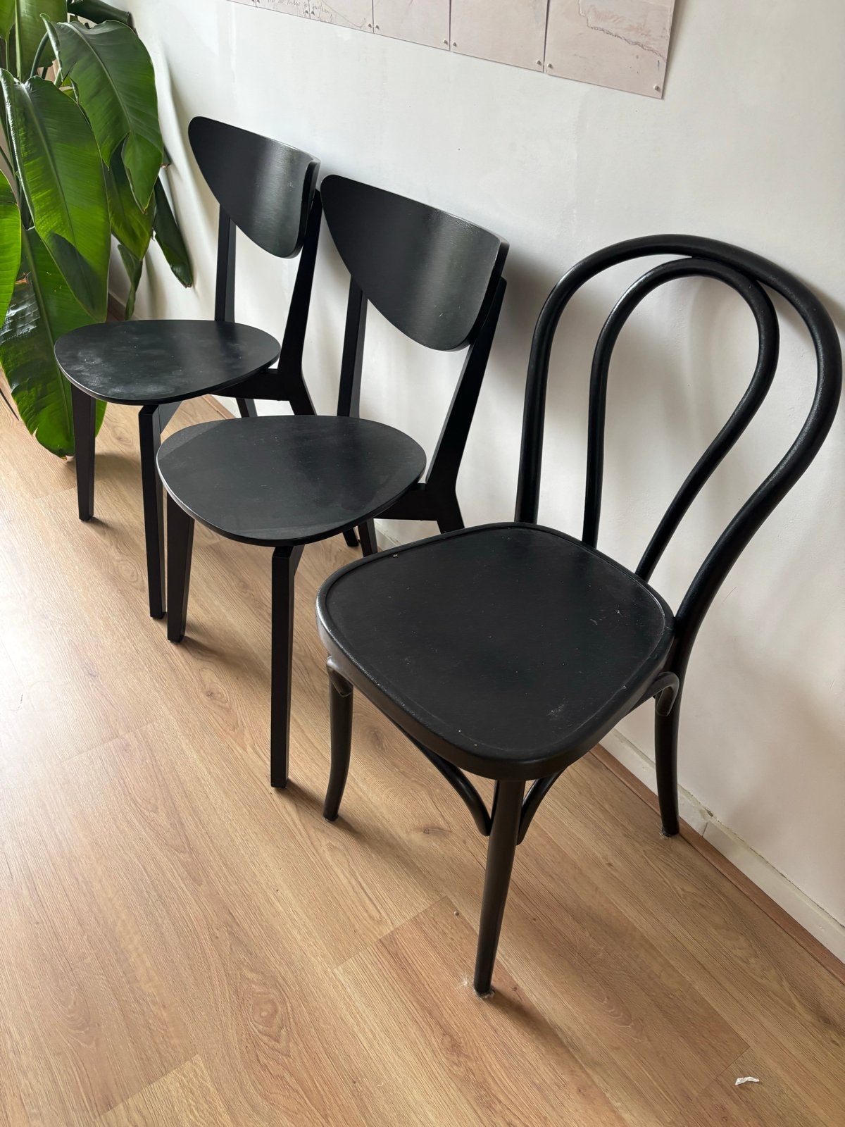 3 zwarte houten eetkamerstoelen, Huis en Inrichting, Stoelen, Ophalen, Gebruikt, Drie, Zwart