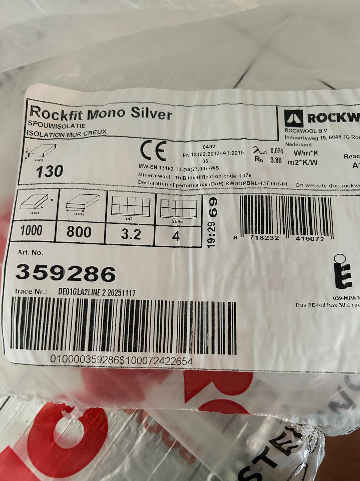 Rockwool Rockfit Mono Silver Spouwmuurisolatie 130mm, Ophalen, 12 cm of meer, Nieuw, Steenwol