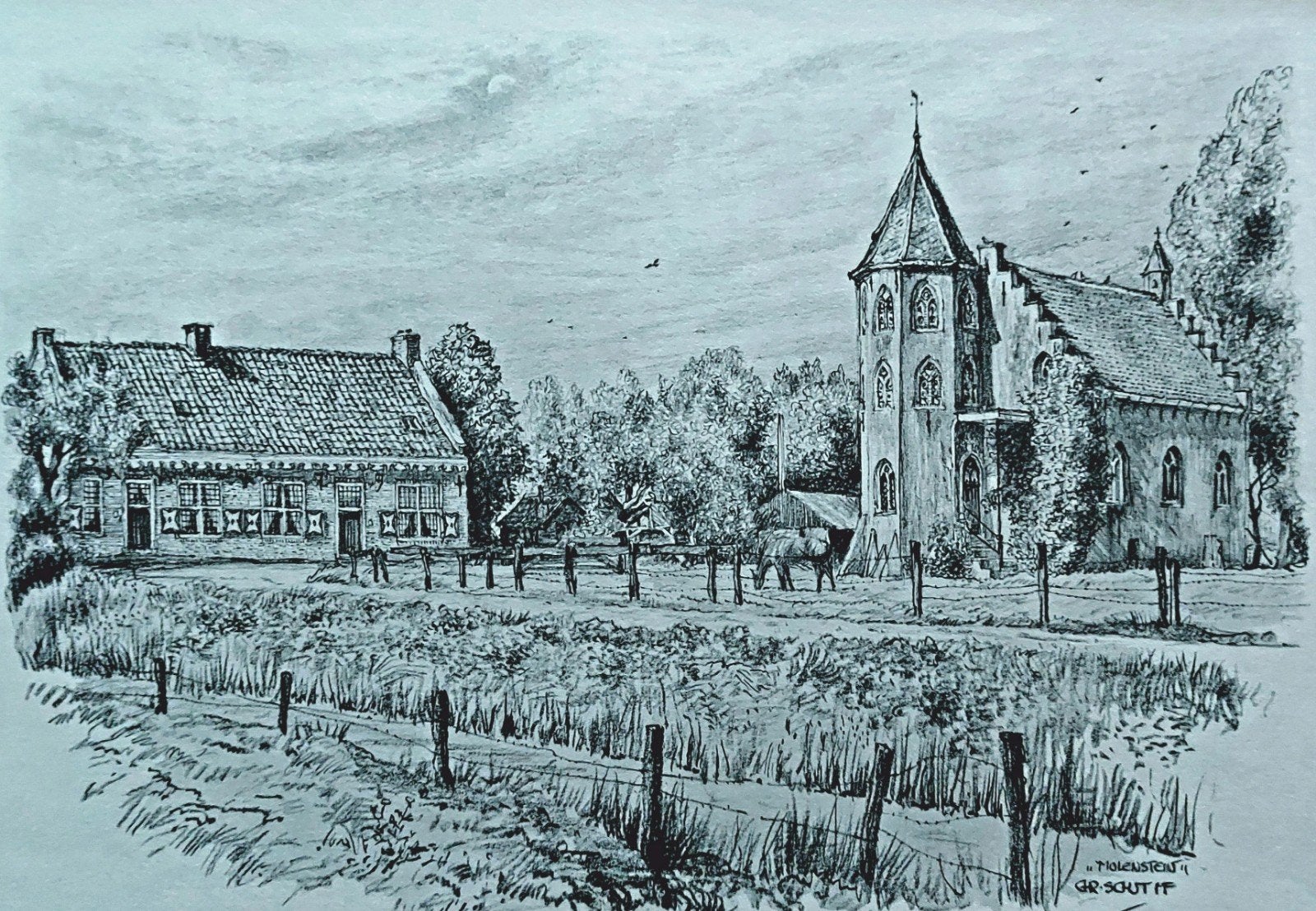 Langebroek ... "Molenstein" ..., Antiek en Kunst, Kunst | Tekeningen en Foto's, Ophalen of Verzenden