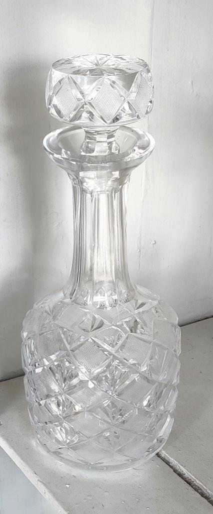 Karaf van kristal met Wilhelmina slijpsel circa 1900, Ophalen of Verzenden